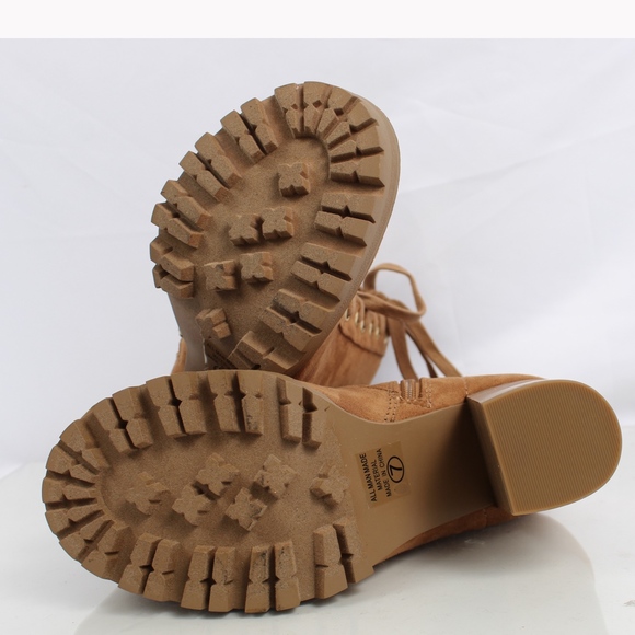 Size 9 Tan Faux Suede Lace Up Stacked Block Heel - Picture 7 of 8